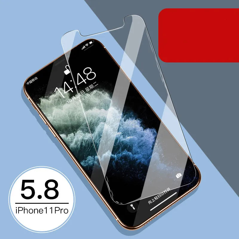 Apple iPhone tempered glass screen protector set showing front and rear film with true 10D explosion-proof construction