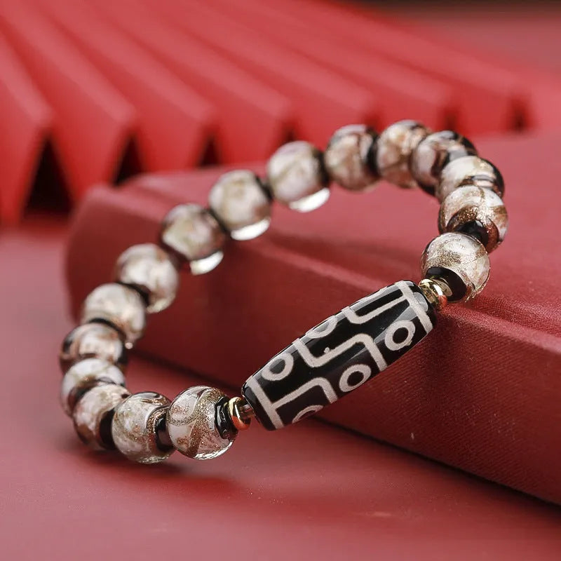 Chinese style coloured glaze bracelet with auspicious patterns and colourful beads in 10mm, 12mm, 14mm sizes