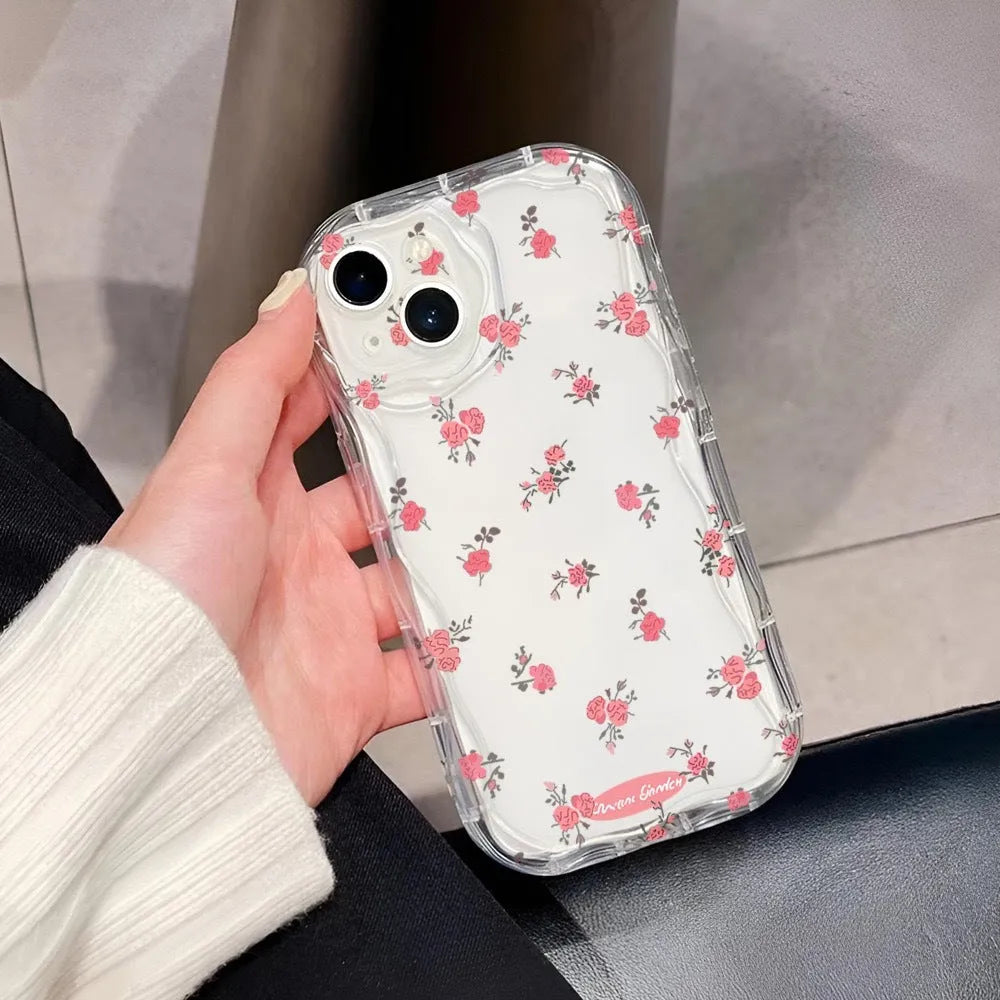 Rose red floral TPU phone case for iPhone 16 Pro Max with shockproof protection and cream shell finish