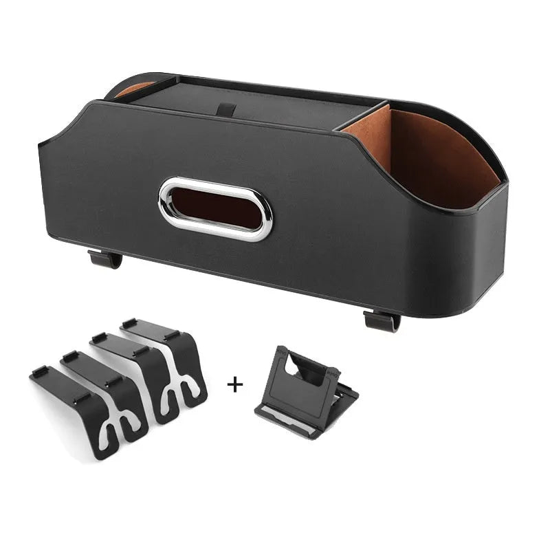 Genuine leather car tissue box and cup holder organiser in beige colour