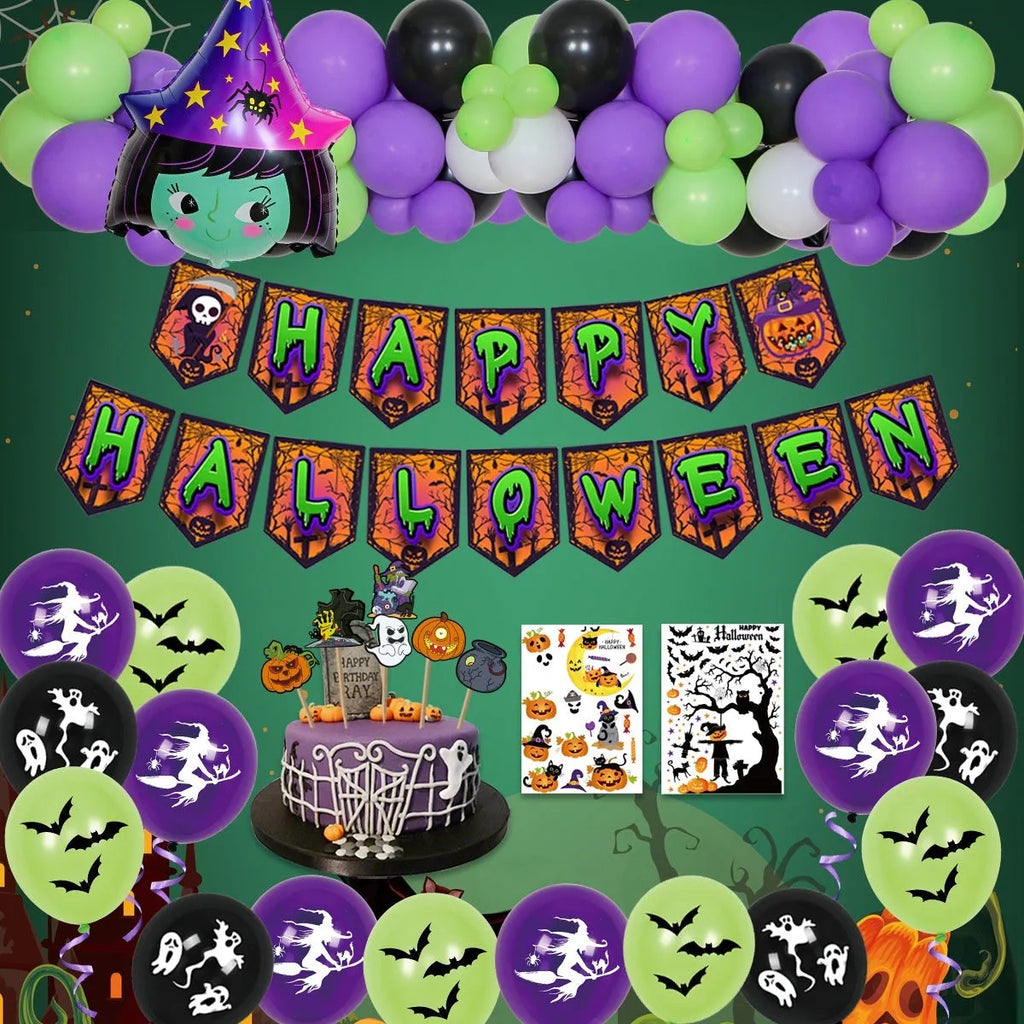 Halloween spider balloon arch decoration kit with white and black latex round balloons