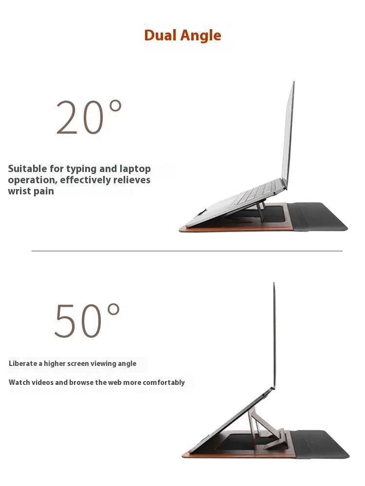 Black dual-angle laptop bracket bag showing integrated stand for 13.3 inch notebook