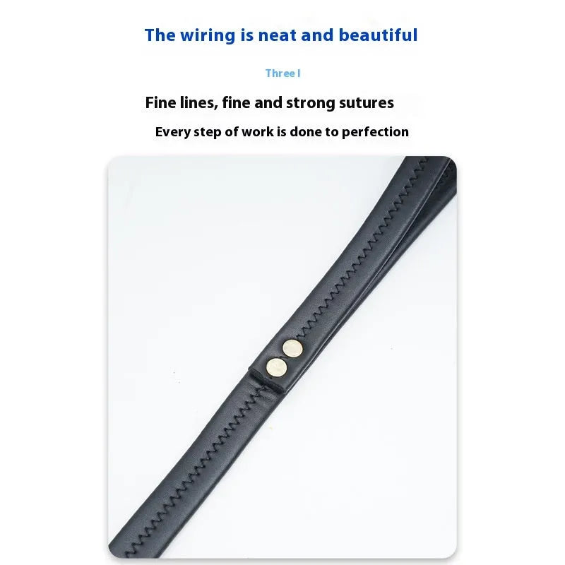 Black PU leather handle dog lead with nylon rope shown at 2.0 metre length