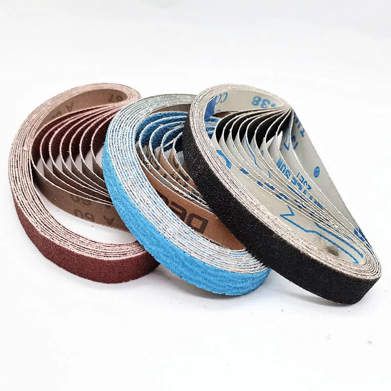 Small pneumatic belt sander 10x330mm for metal polishing with roll ring and alumina abrasive belt