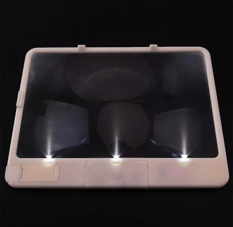 Black handheld 3x magnifying glass with built-in white LED light on a PVC handle.