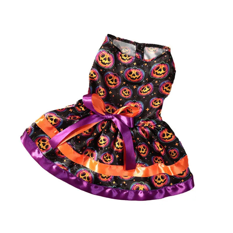 Halloween dog skirt in colourful pumpkin print with double-layer construction for pet costume
