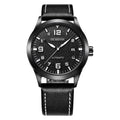 Men's retro automatic watch with leather strap in black and silver colour options