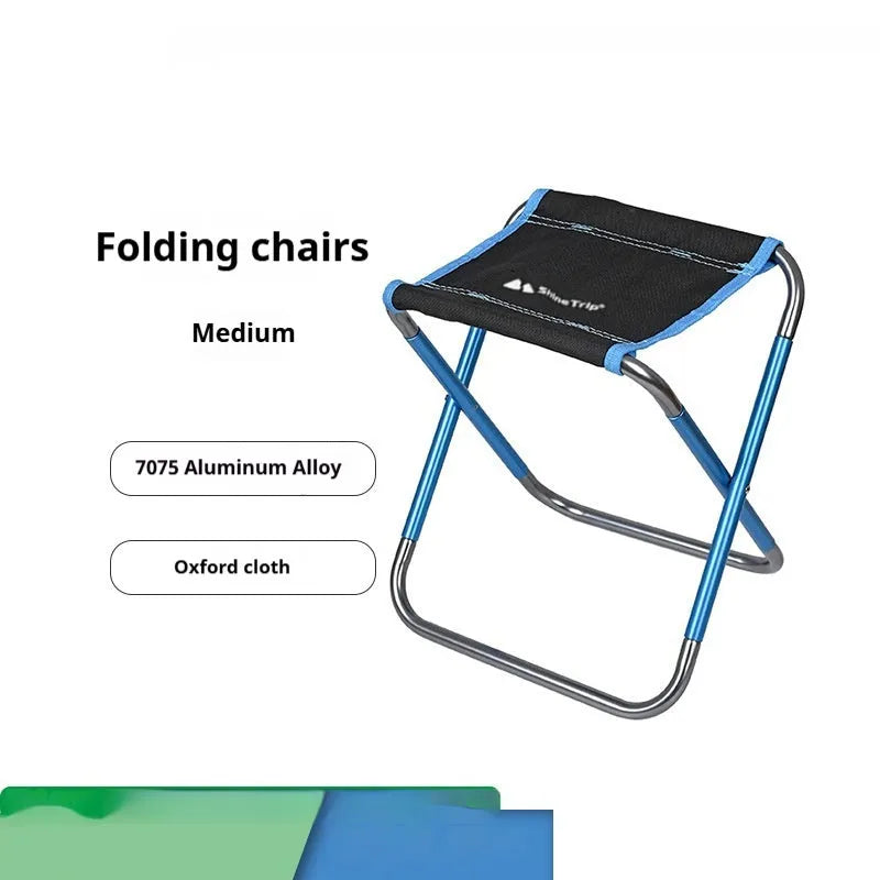 Black aluminium alloy folding camping stool with national style pattern