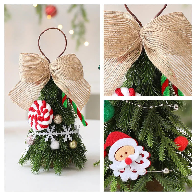 Red and white snowflake mini Christmas tree ornament made from PE foam, 21cm tall, hanging on a branch