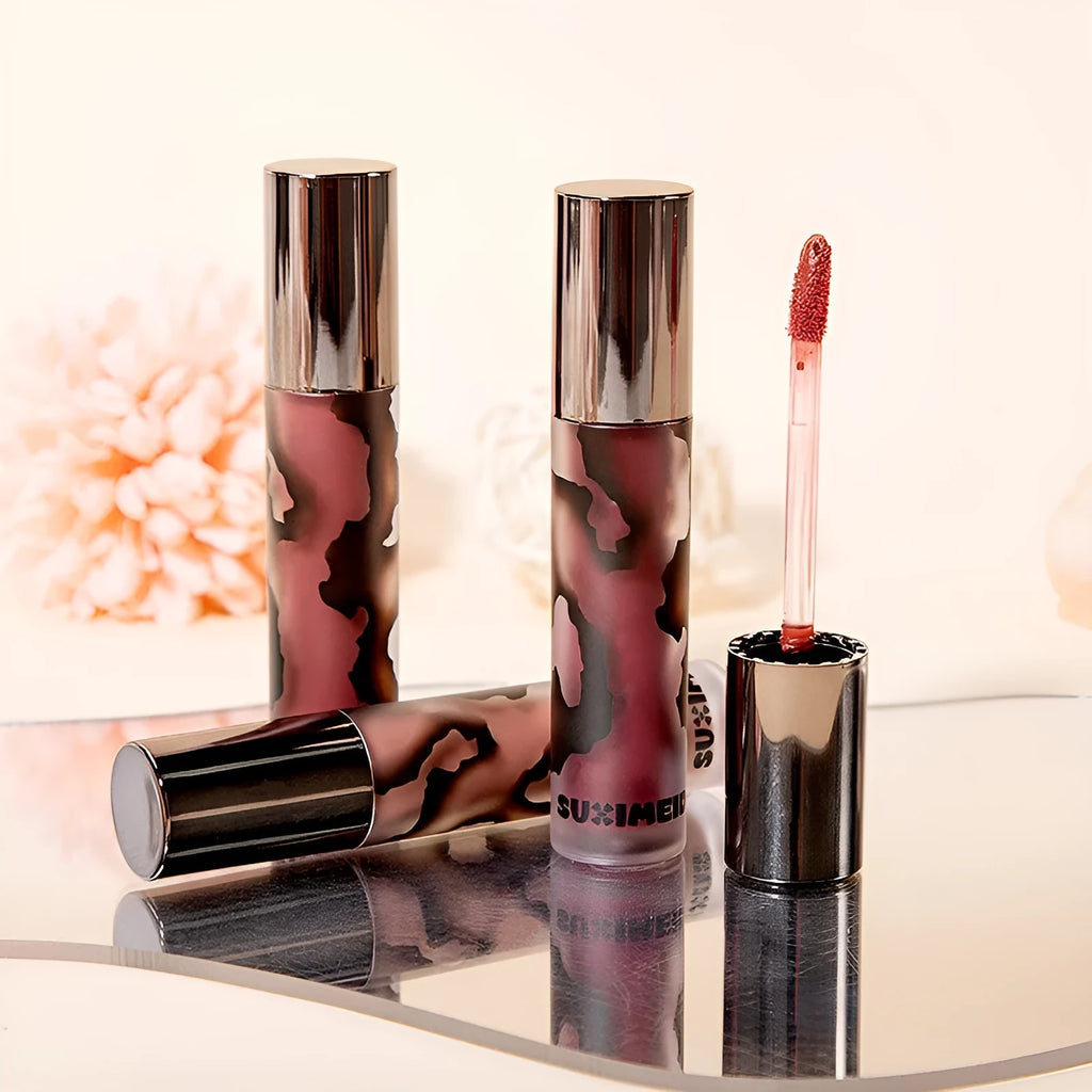 Matte lip mud lipstick bullet showing natural finish with no-cup-stain technology
