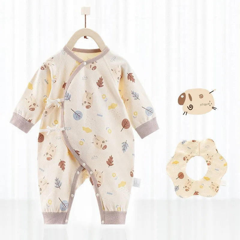 Baby one-piece cotton romper in white with short sleeves, suitable for newborns up to 66cm