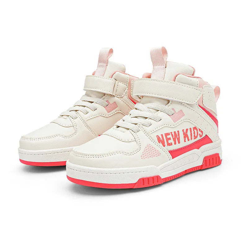 Children's beige green street sneakers with a buckle closure, PU upper, and rubber sole.