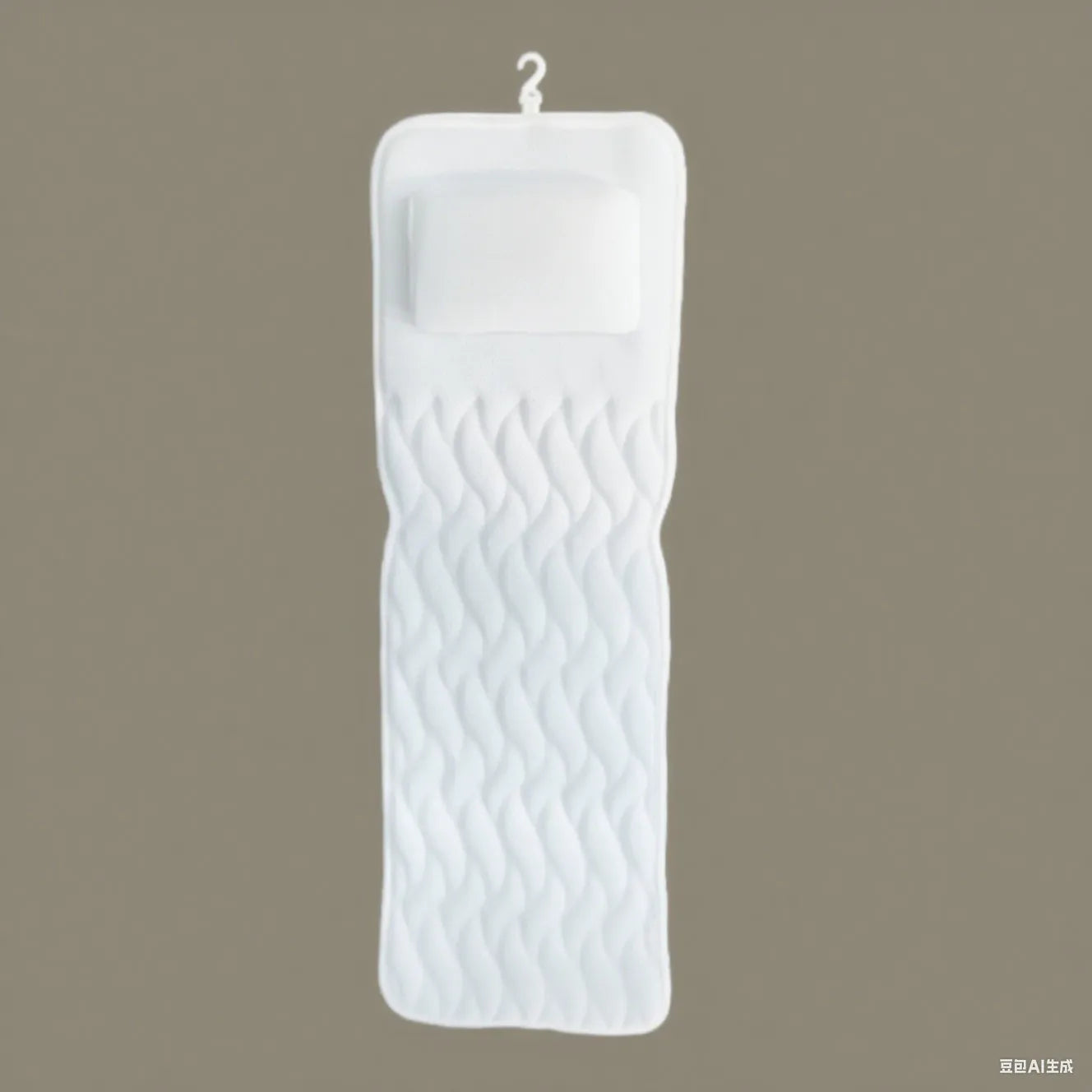 White bathtub pillow with 4D mesh fabric and multiple suction cups on a tub.