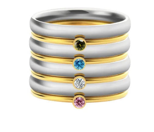 December colour birthstone ring with geometric engraving on titanium steel band