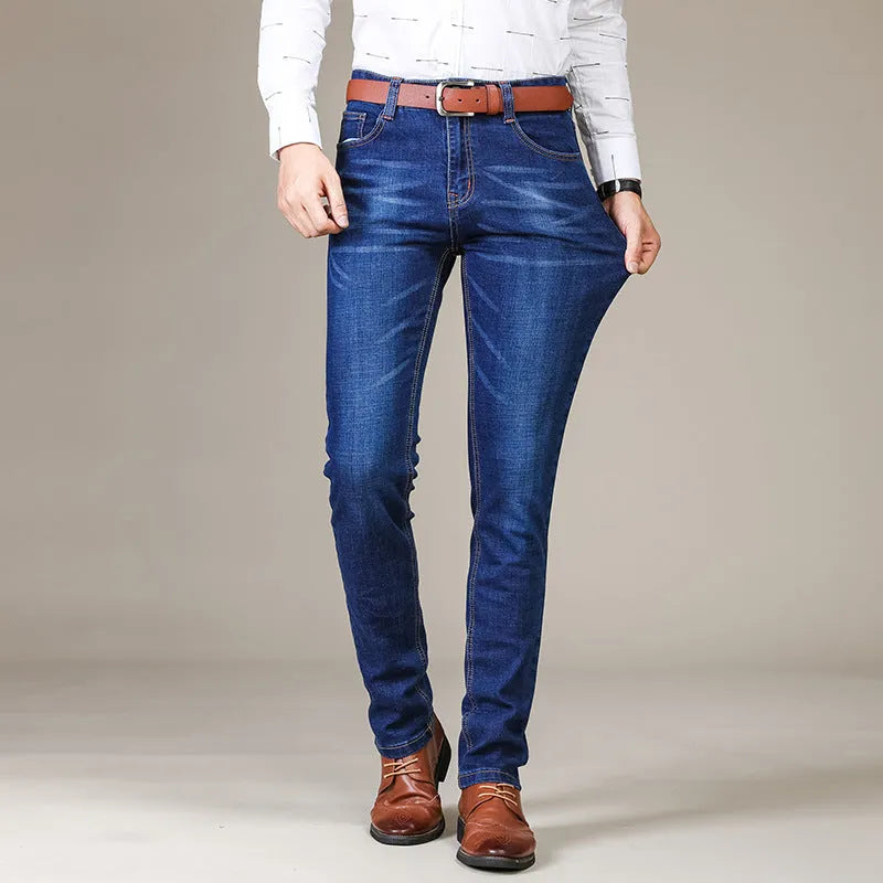 Slim fit elastic straight jeans for men in cotton denim black colour straight leg