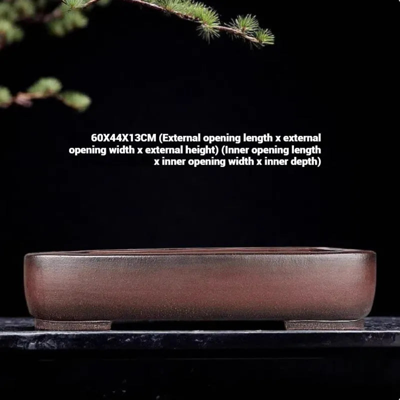 Rectangular purple clay flower pot with antique handmade finish and 60cm length dimensions