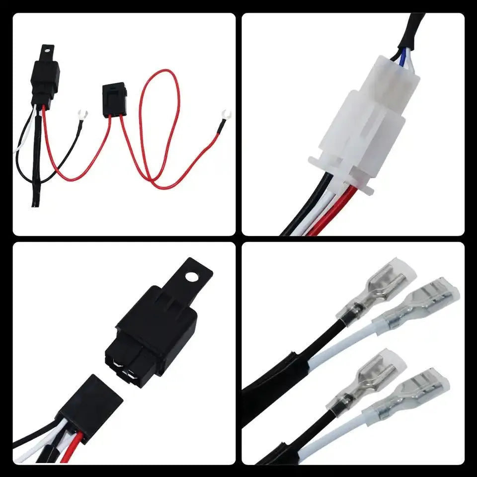 Automotive LED spotlight wiring harness with 2 metre silicone cable and double-headed connections