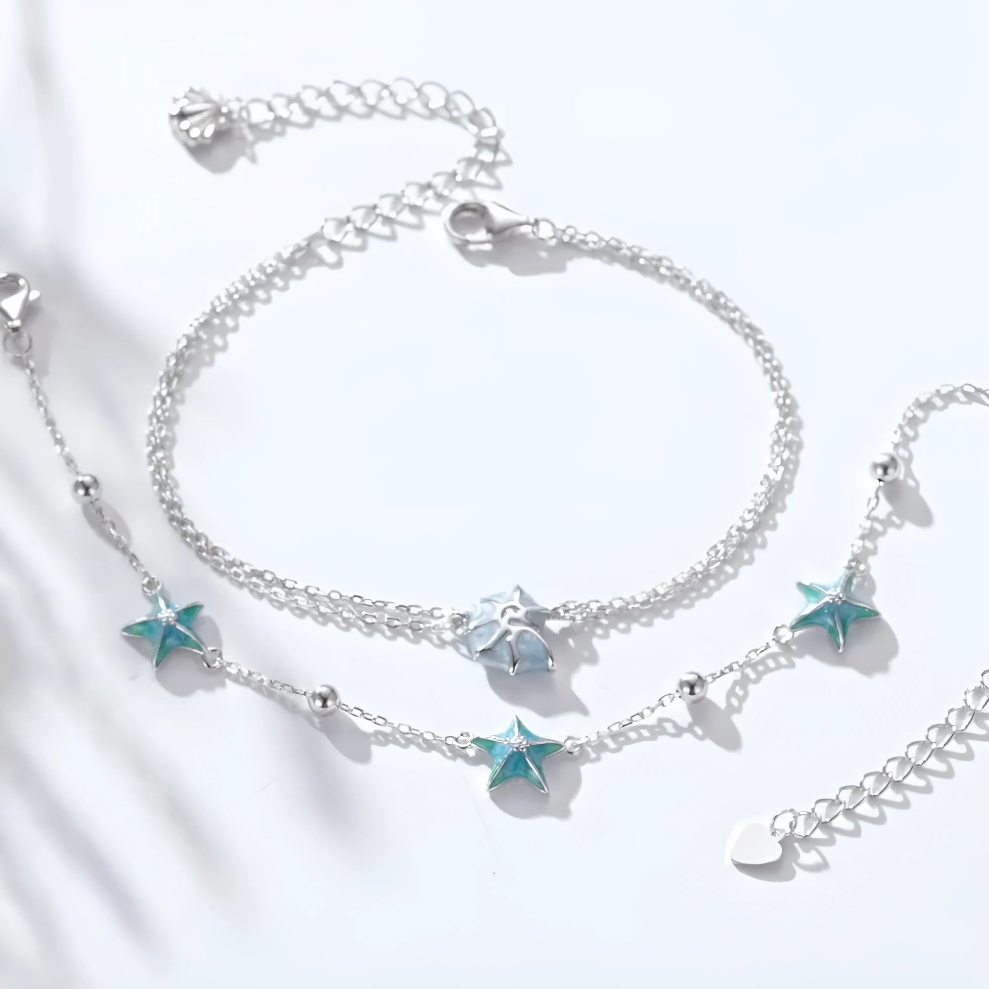 Women's S925 sterling silver bracelet with starfish motif, silver colour, vacation style