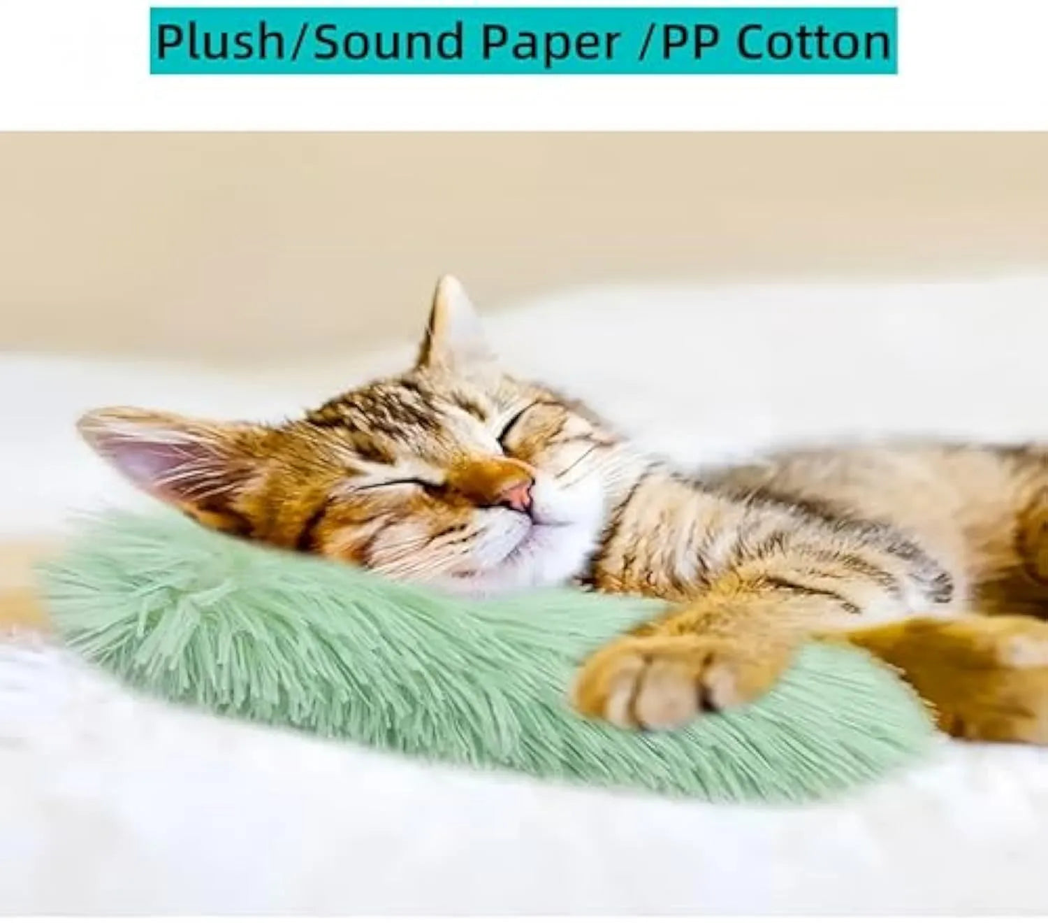 Interactive cat pillow toys with crinkle sound and catnip in various colours including blue, grey, pink, white, and yellow