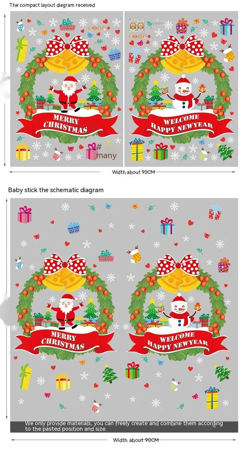 Two large colourful Christmas wall stickers with cartoon patterns measuring 60x45cm each for electrostatic window application