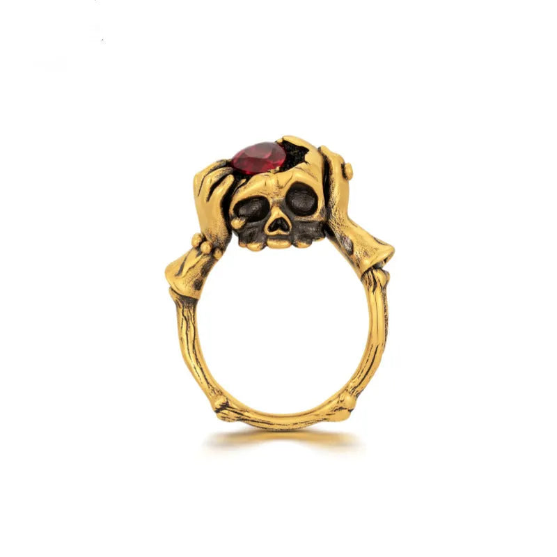 Copper skull ring men unisex adjustable opening retro style with Love Brain colour electroplated finish