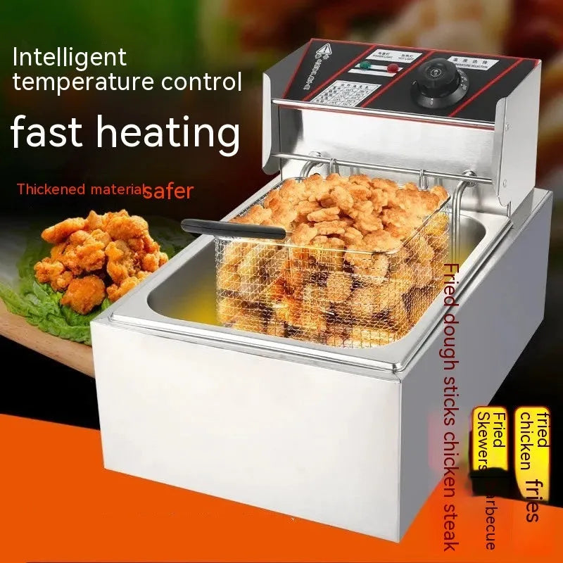 Commercial stainless steel deep frying pan with temperature control and 18 single cylinder configuration