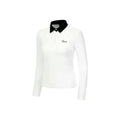 Women's white long sleeve golf top with slim sports styling for outdoor sun protection