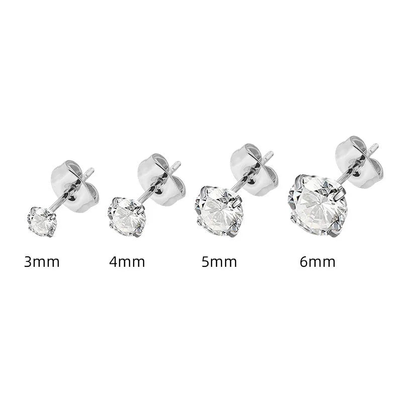 Titanium steel geometric zircon stud earrings with stainless steel construction and multiple size options