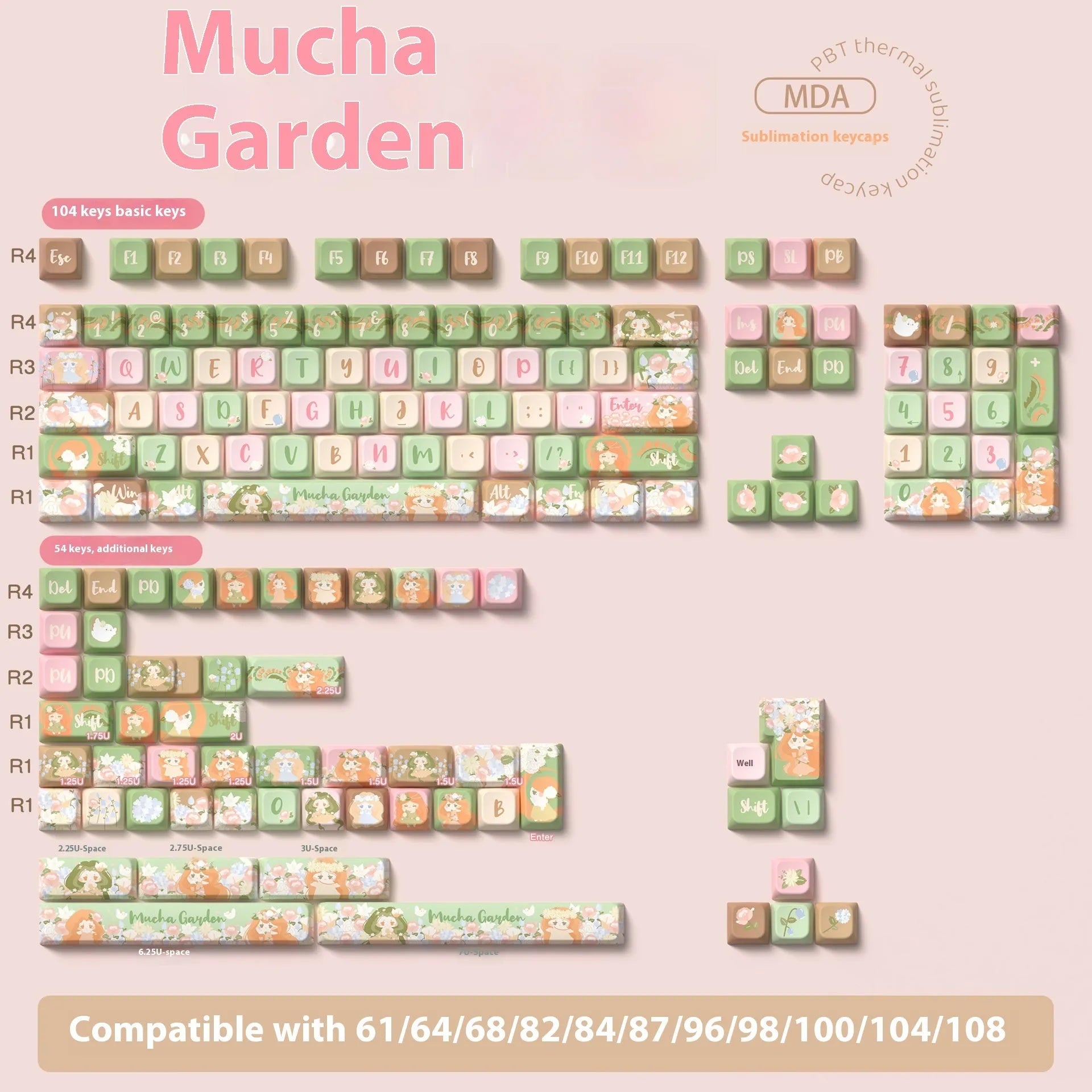 Mu Xia Garden summer garden theme mechanical keyboard keycaps sublimation printed full set