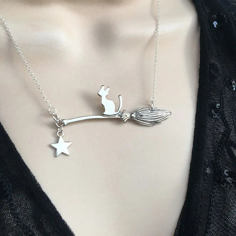 Black cat alloy pendant necklace for Halloween jewellery and gothic fashion accessories