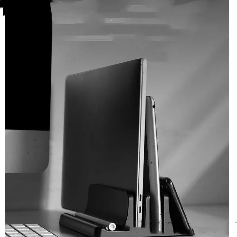 Black aluminium alloy notebook vertical bracket storage stand with single slot for desktop organiser