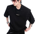 Short sleeve black t-shirt with lace-up cutout design on front