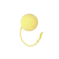 Cat toy ball with rope and bell in green pink purple yellow colours showing 3cm and 6cm size options