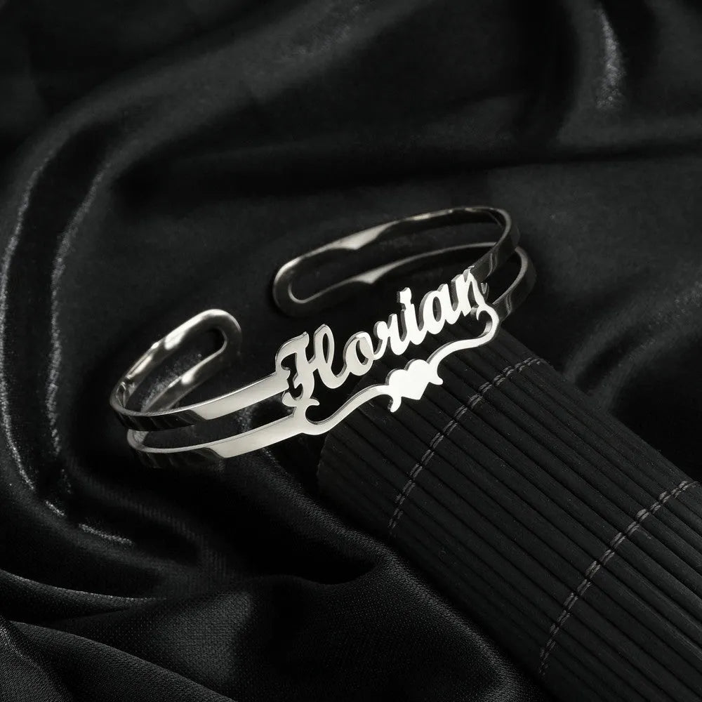 Custom name bracelet stainless steel silver finish with engraved text 6mm width