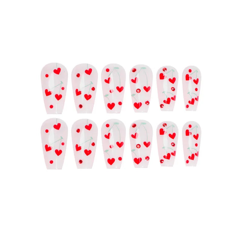 French Love Red Diamond press-on false nails set of 24 pieces with glue