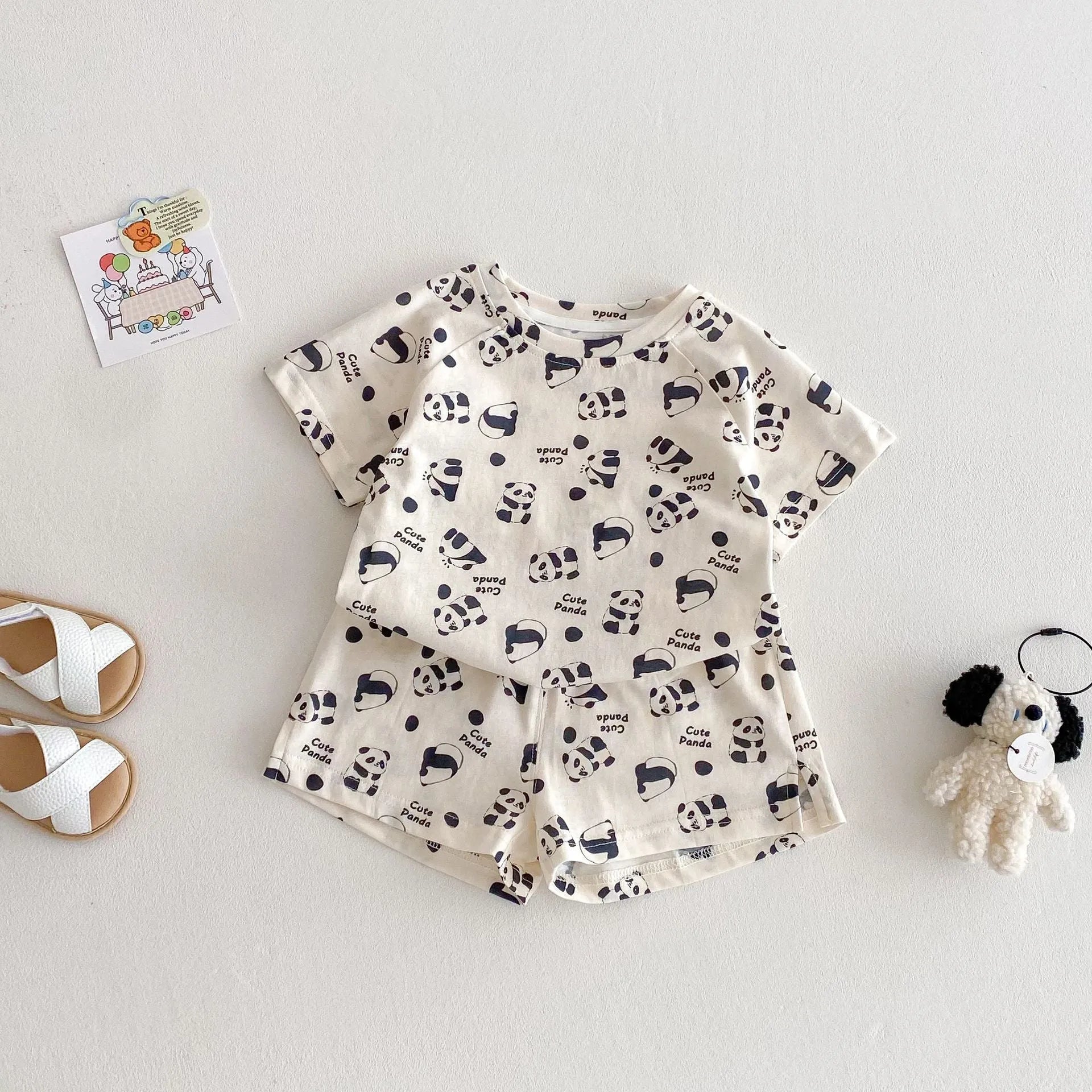 Cartoon print cotton baby two-piece outfit with short sleeve shirt and shorts in submarine pattern