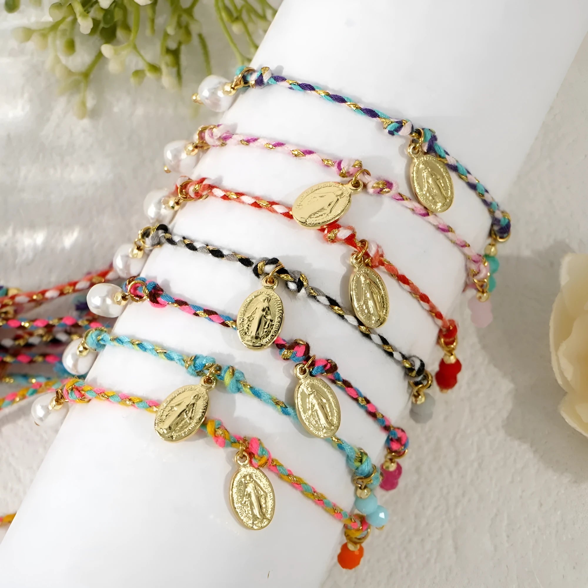 Colourful hand-woven braided rope bracelet with carrying tag in ethnic style for women