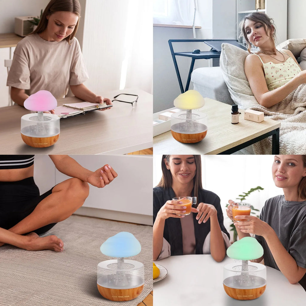 White cloud-shaped humidifier with night lights and water flow display