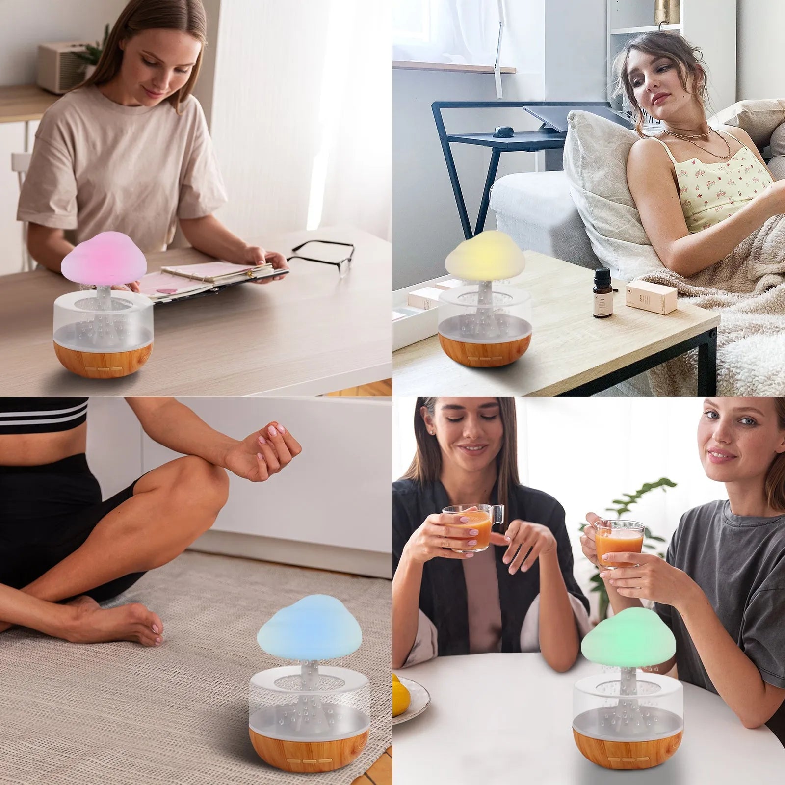 White cloud-shaped humidifier with night lights and water flow display