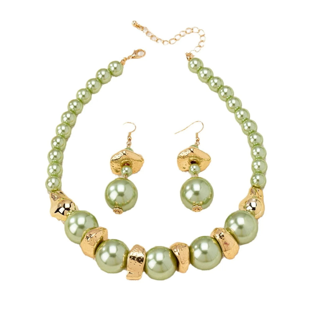 Acrylic pearl necklace and ear stud set for women green suit YLC-TZ-1315 simple irregular design