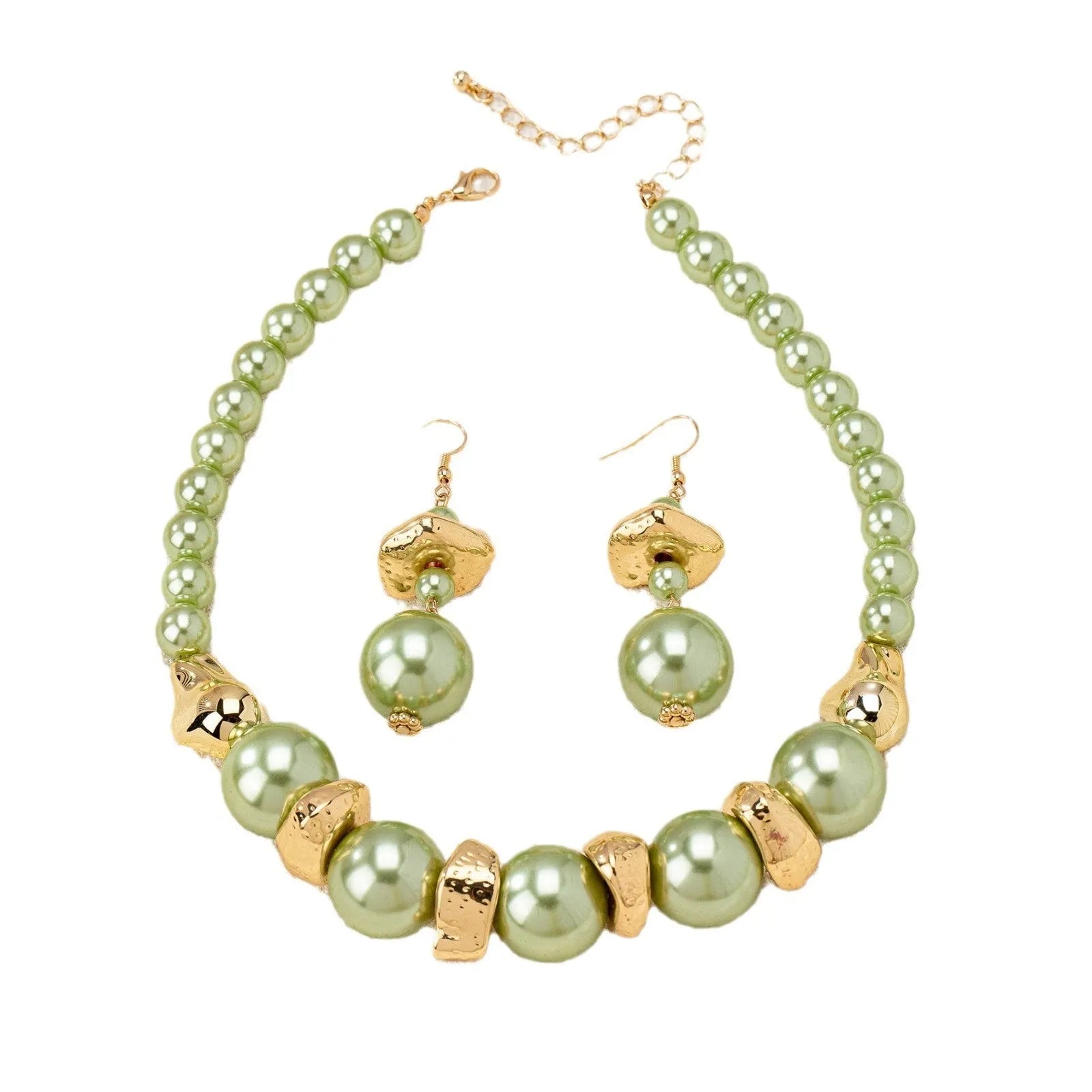 Acrylic pearl necklace and ear stud set for women green suit YLC-TZ-1315 simple irregular design