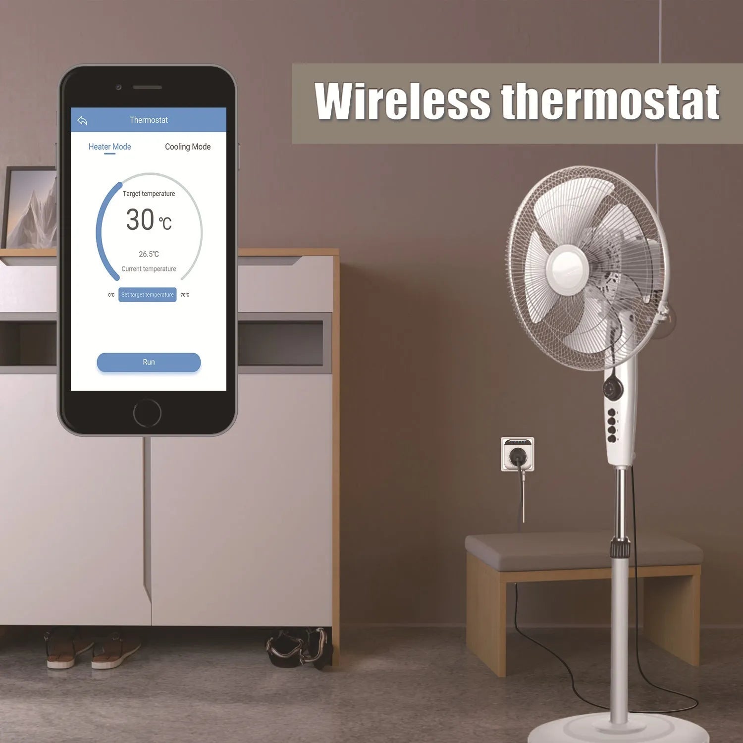 White Tuya Wi-Fi smart temperature control socket with US three-pin plug and temperature sensor probe