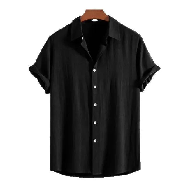 Men's loose-fit beachwear shirt in cotton linen blend fabric, short sleeve cardigan style