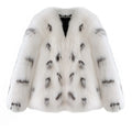 Women's black and white Korean-style slim-fit artificial fur coat with short length