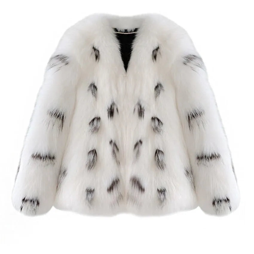 Women's black and white Korean-style slim-fit artificial fur coat with short length