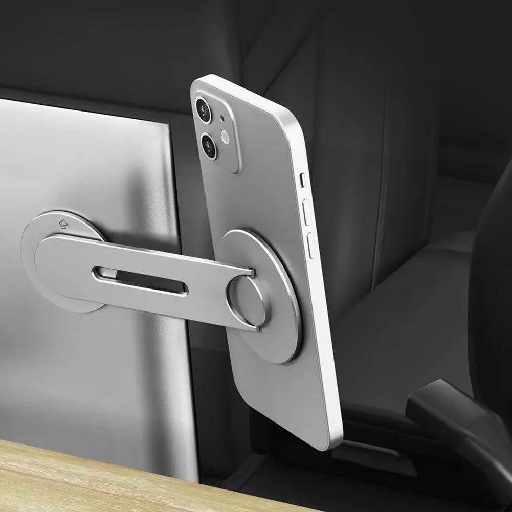 Tesla magnetic phone holder with hidden car mount design in silver aluminium alloy
