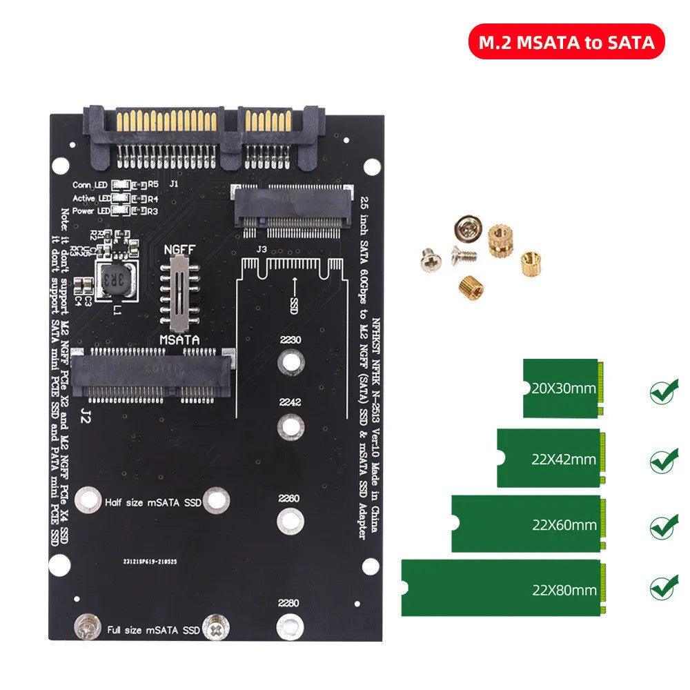 SATA 3 to M.2 NGFF mSATA SSD conversion adapter card in black and blue colour options