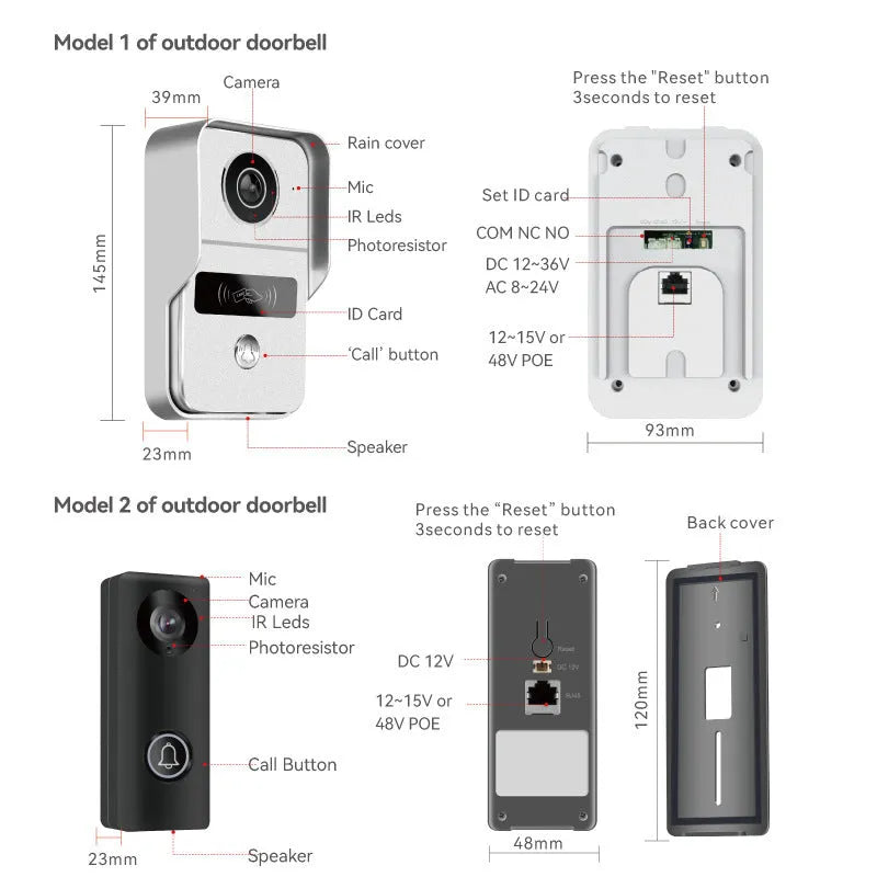 10-inch video intercom doorbell system with outdoor unit and 1080P HD camera for home security monitoring