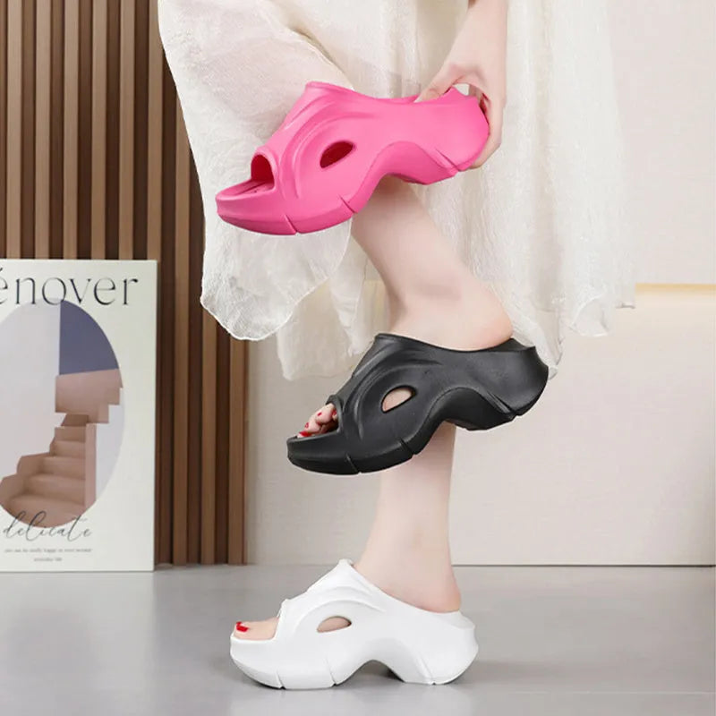 Women's thick-soled EVA beach slippers in white, black and rose red colours