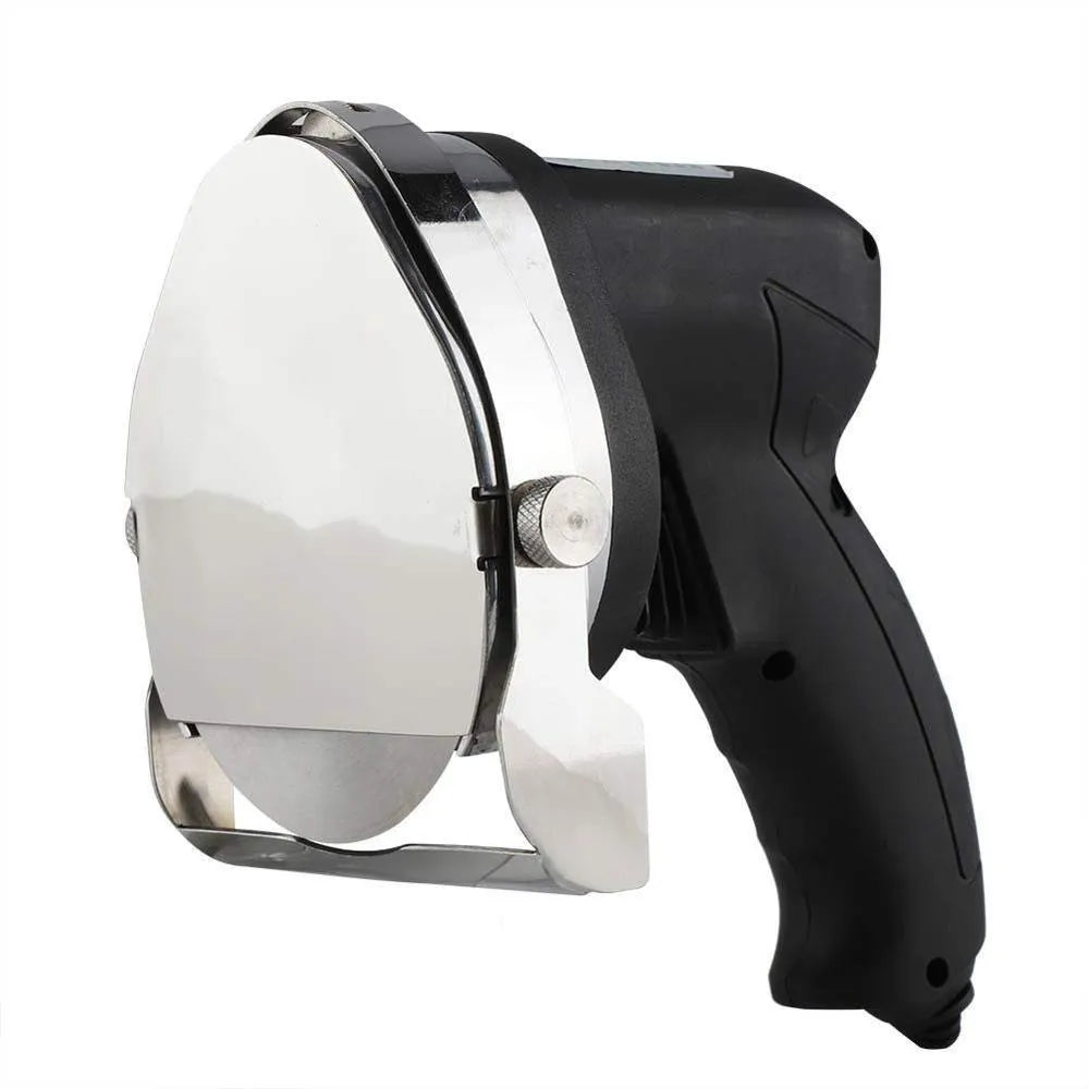 Black electric meat cleaver appliance with 80W motor and EU plug for cutting meat products.